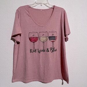 Independence Day Pink Red Wine & Blue Graphic Short Sleeve Top 1X